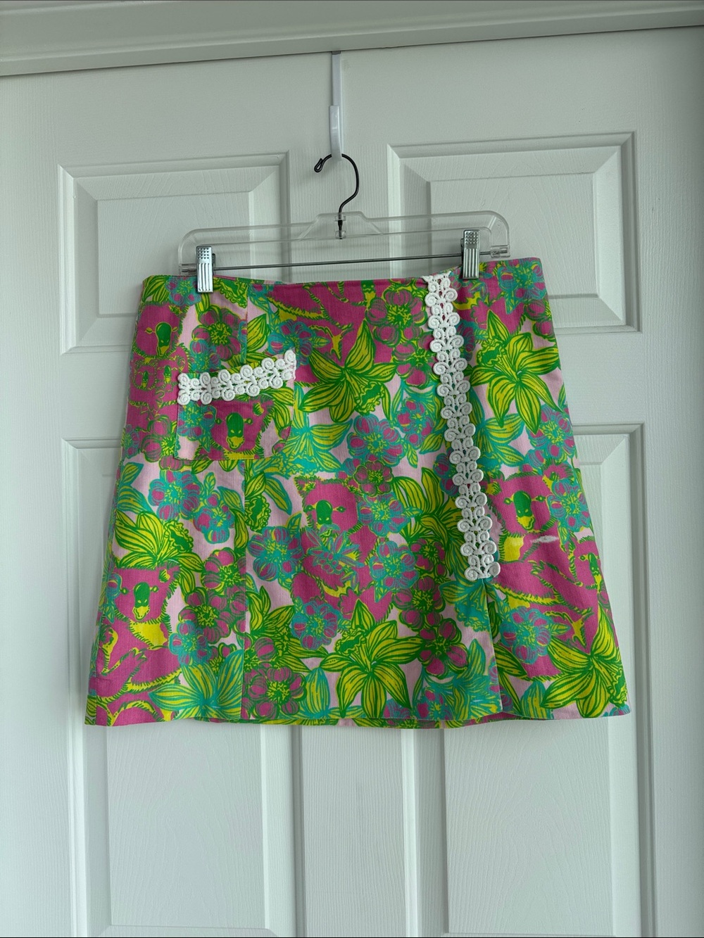 Lilly Pulitzer Pink & Green Floral Mini Skirt with White Trim